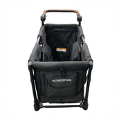 Shop Wonderfold W2 Luxe Multifunctional Double Stroller Wagon, 2025, Black Frame with Brown Handlebar, Volcanic Black Fabric at GoodBuy Gear