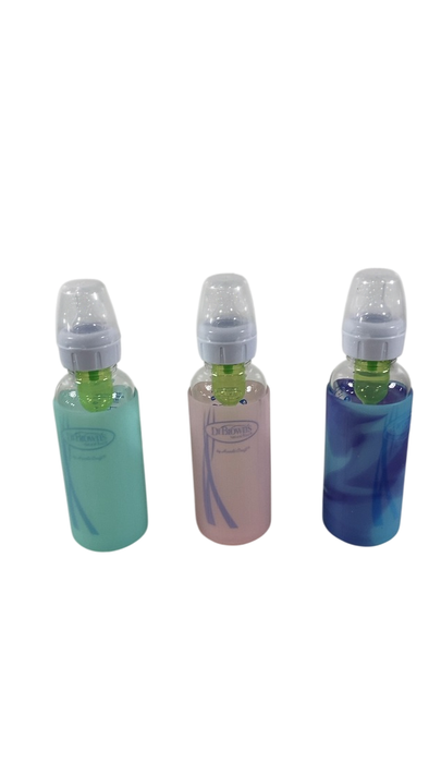 Shop Dr. Brown's Natural Flow Anti-Colic Options+ Narrow Glass Baby Bottles with Silicone Bottle Sleeve, 3 Pack, 8 oz, Pink, Mint, Glow at GoodBuy Gear