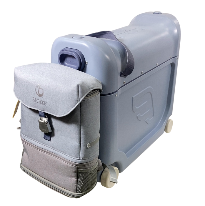 Shop Stokke JetKids BedBox + Crew Backpack Travel Bundle, Arctic Blue at GoodBuy Gear