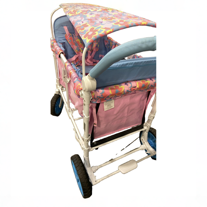 Shop Wonderfold W4 Luxe Quad Stroller Wagon, 2023, Petal Pop Fabric, White Frame with Blue Handlebar at GoodBuy Gear
