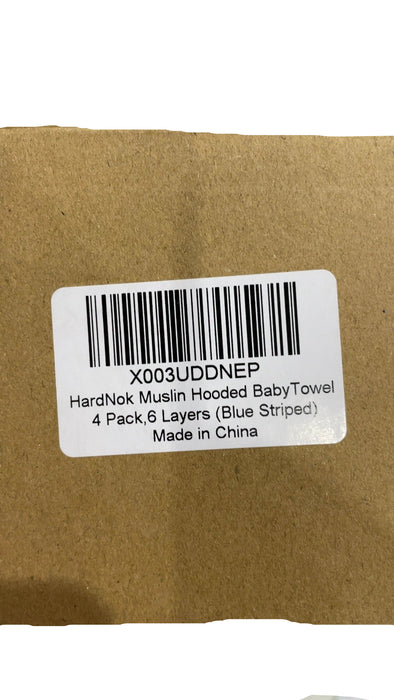 HardNok Organic Muslin Hooded Baby Bath Towel 4 Piece Set, Blue Striped and White