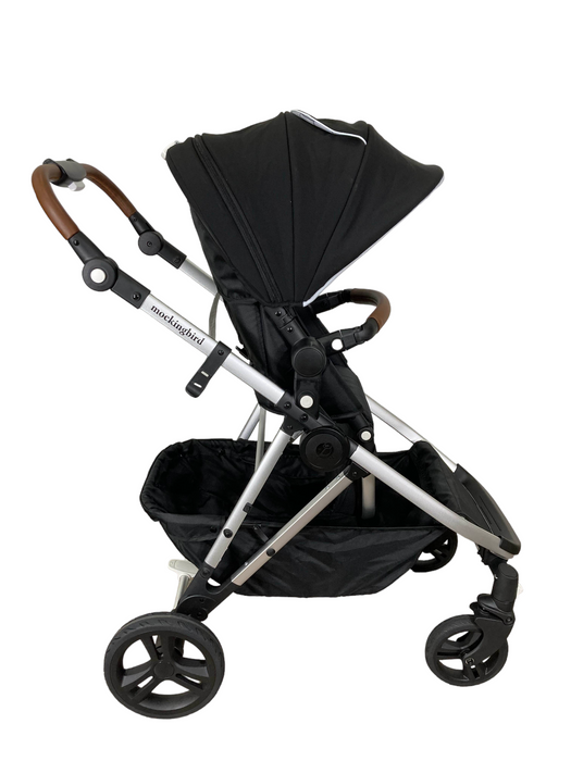 Mockingbird Single to Double Stroller, 2022, Silver with Penny Leather, Black , Windowpane