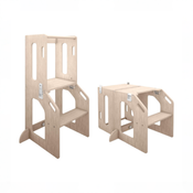 Shop Busy Kids Toddler Tower Kitchen Stool + Art Desk, Natural at GoodBuy Gear