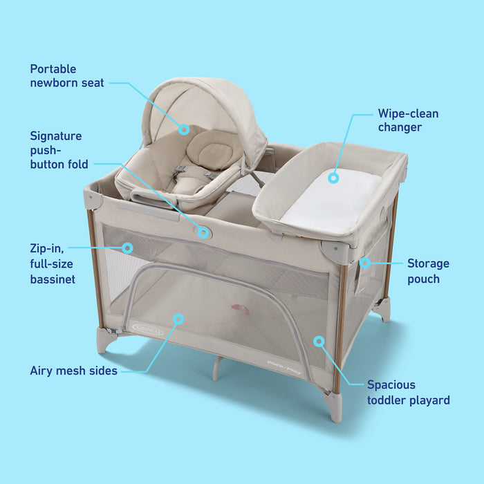 Graco Pack n' Play Close2Baby Seat Lux Playard, Soft Almond