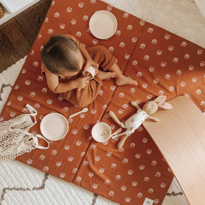 Toki Mats Padded Play Mat Cover, Rainbow Stamp in Rust Cover