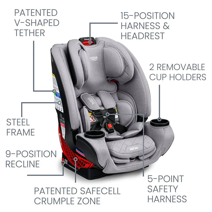 Britax One4Life All-in-One Car Seat & Booster Combo, 2023, Diamond Quilted Gray, ClickTight