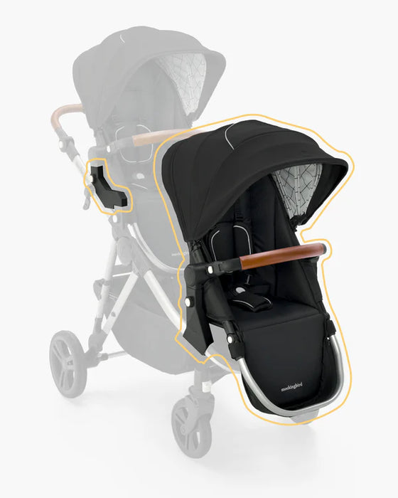 Mockingbird Single to Double 2.0 Stroller with 2nd Seat, 2024, Black, Silver With Penny Leather, Windowpane