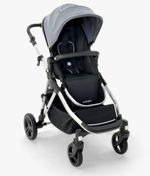 Mockingbird Single to Double 2.0 Stroller, 2025, Heather Grey, Silver With Black Leather, Solid Grey