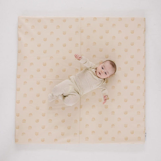 Toki Mats Padded Play Mat, Rainbow Stamp in Cream Vegan Leather, Multiple Sizes