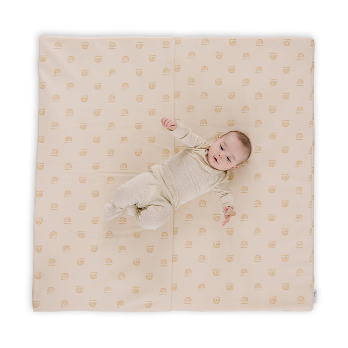 Toki Mats Padded Play Mat, Rainbow Stamp in Cream Vegan Leather, Multiple Sizes