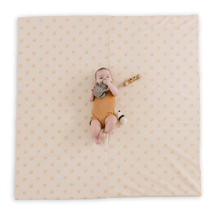 Toki Mats Padded Play Mat, Rainbow Stamp in Cream Vegan Leather, Multiple Sizes