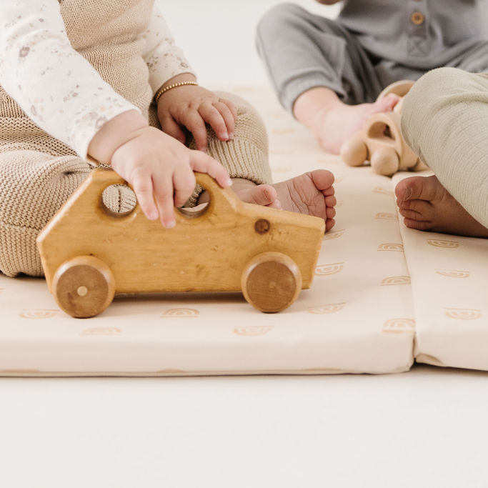 Toki Mats Padded Play Mat, Rainbow Stamp in Cream Vegan Leather, Multiple Sizes