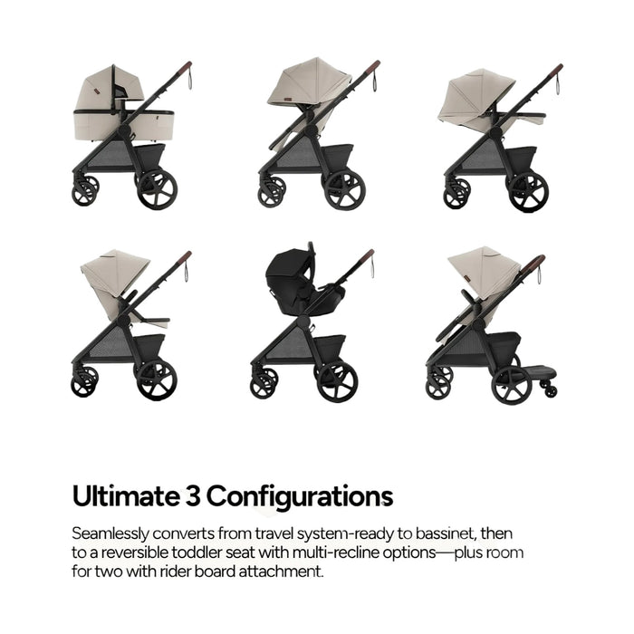 Mompush Ultimate 3 Full Size Baby Stroller with Bassinet, 2025, Dune Sand
