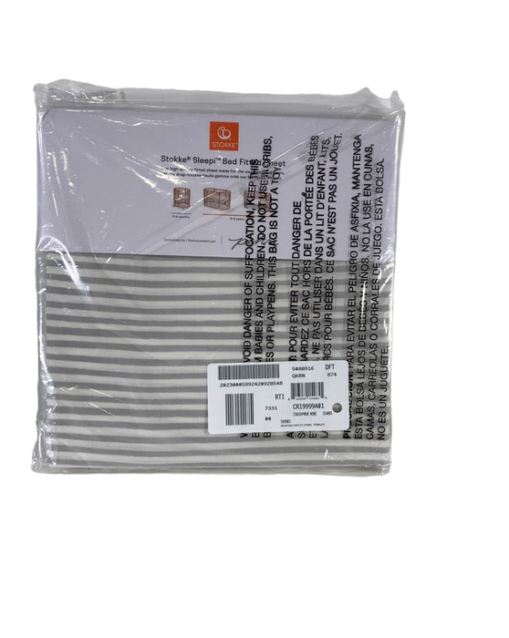 used Stokke Sleepi Fitted Sheet By Petit Pehr, V3, Stripes Away Pebbles