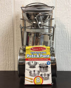 used Melissa & Doug Stainless Steel Pots And Pans Pretend Play Kitchen Set