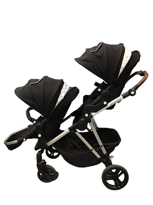 secondhand Mockingbird Single to Double Stroller, 2021, Silver/Brown, Watercolor Drops And Windowpane , Black