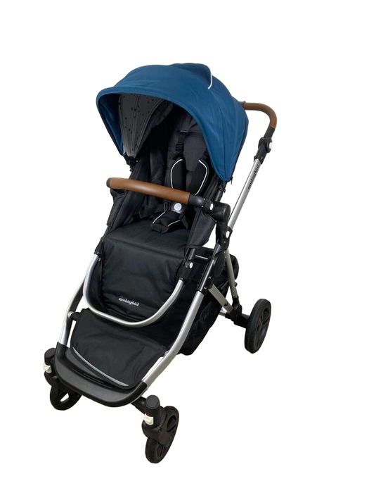 secondhand Mockingbird Single to Double 2.0 Stroller with 2nd Seat, 2023, Silver with Penny Leather, Watercolor Drops, Sea