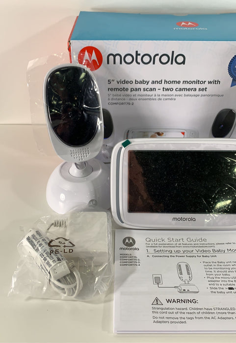 secondhand Motorola COMFORT75-2 5” Video Baby Monitor with 2 Cameras and Remote Pan Scan