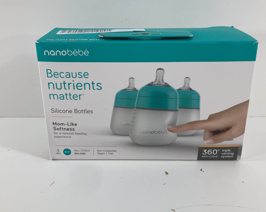 used Nanobébé Flexy Silicone Baby Bottles, 9oz, 3-Pack, Teal