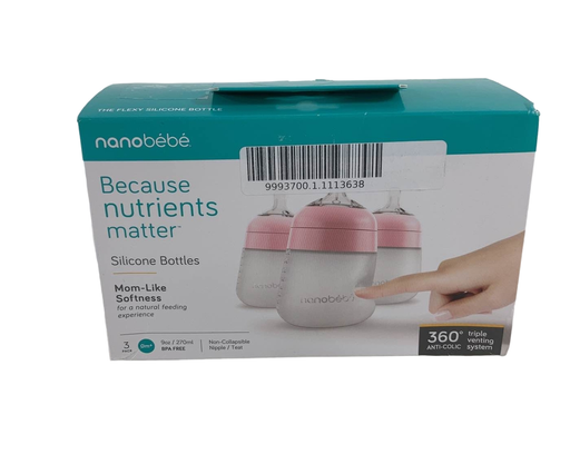 used Nanobébé Flexy Silicone Baby Bottles, 9oz, 3-Pack, Pink