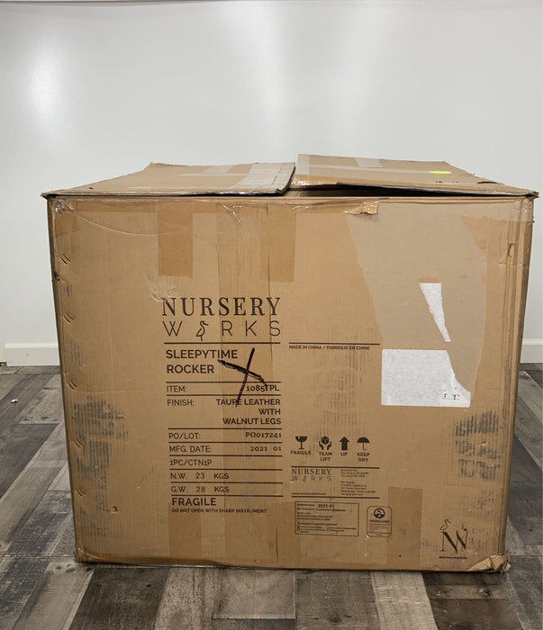secondhand Nursery Works Sleepytime Rocker, Taupe Leather-HIDDEN NEED PICTURES