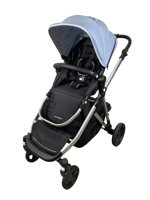 secondhand Mockingbird Single to Double Stroller, 2022, Silver with Black Leather, Watercolor Drops, Sky