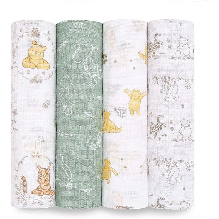 used Aden + Anais Essentials Cotton Muslin Swaddle, 4pk, Winnie & Friends