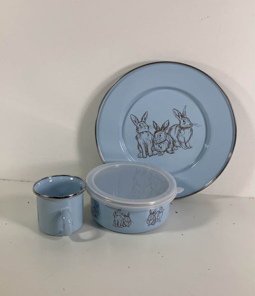 secondhand Golden Rabbit 3-piece Child Dinner Set, Blue Bunnies