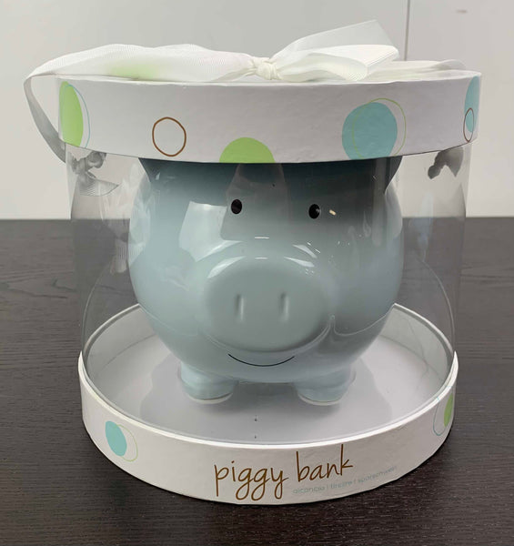 Pearhead Ceramic Piggy Bank - Gray with White Polka Dots