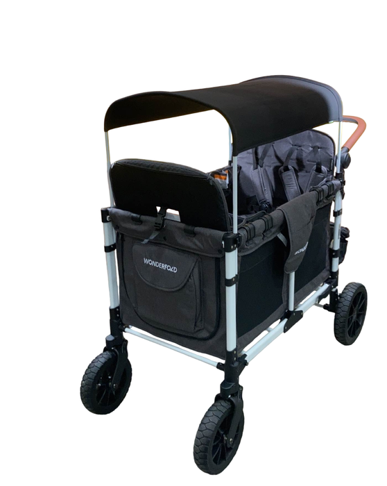 used Wonderfold W4 Luxe Quad Stroller Wagon, Charcoal Grey with White Frame, 2023