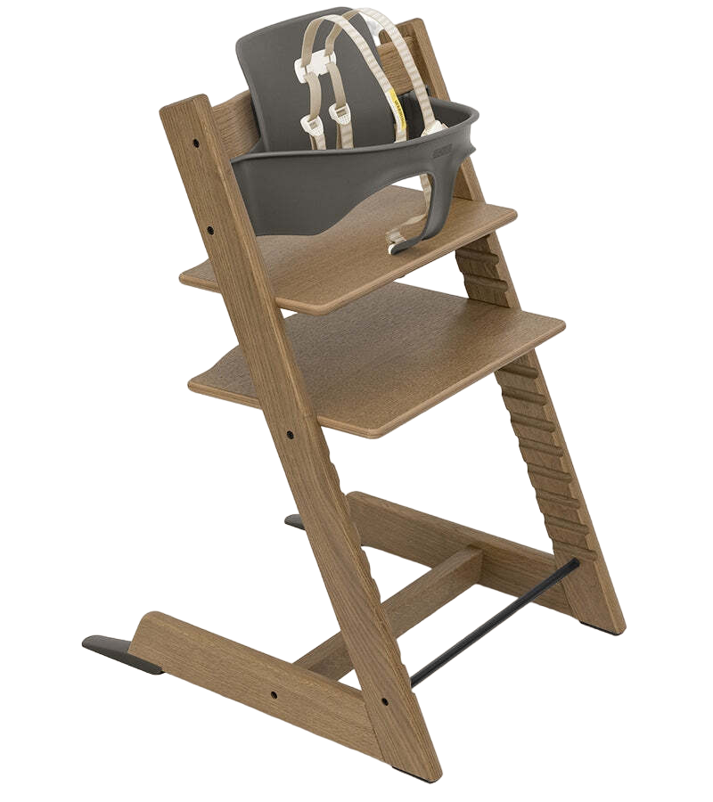 stokke tripp trapp high chair uk Stokke Tripp Trapp High Chair With Baby Set, Hazy Grey/Oak Brown