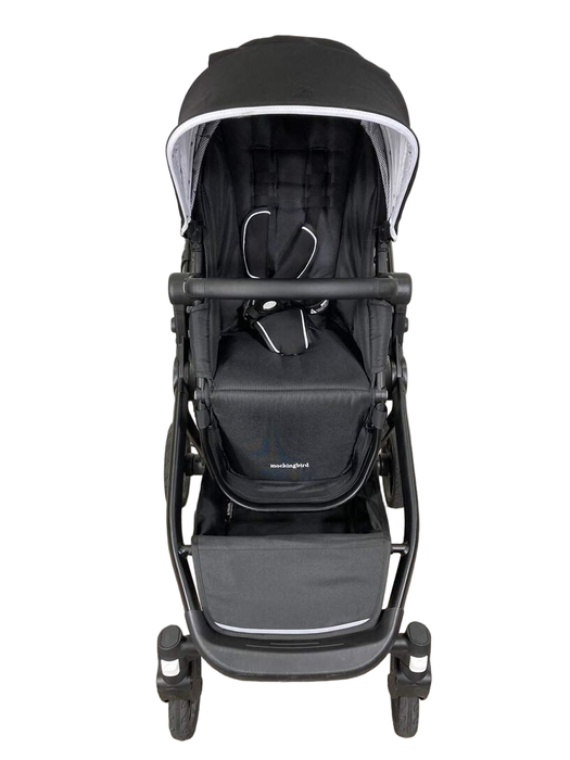 secondhand Mockingbird Single to Double Stroller, 2022, Matte Black with Matte Black Leather, Watercolor Drops, Black