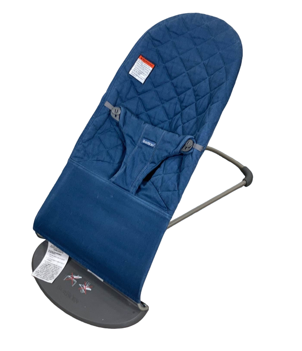 used BabyBjorn Bouncer Bliss, Dark Gray Frame, Midnight Blue Cotton Classic Quilt