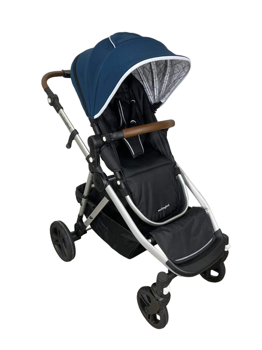 used Mockingbird Single to Double Stroller, 2022, Silver with Penny Leather, Windowpane, Sea