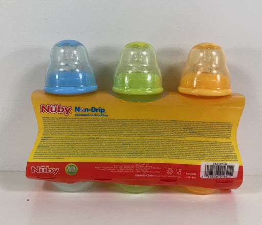 secondhand Nuby 3-Pack Non-Drip Standard Neck Bottles, 7oz