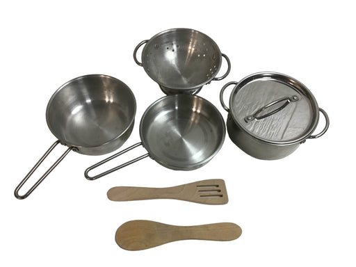 used Melissa & Doug Stainless Steel Pots And Pans Pretend Play Kitchen Set