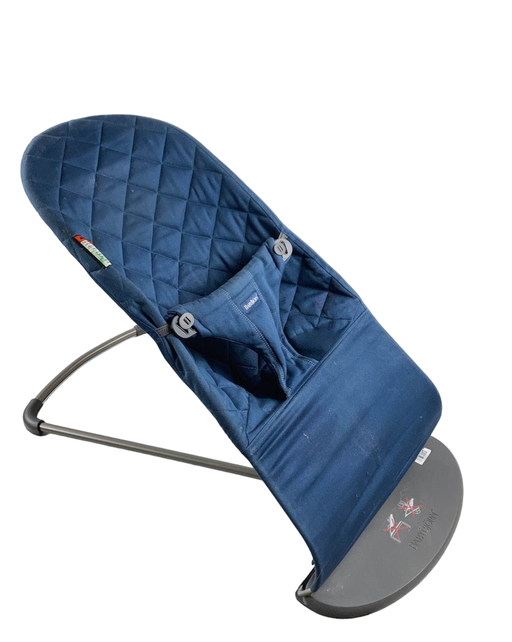 used BabyBjorn Bouncer Bliss, Dark Gray Frame, Midnight Blue Cotton Classic Quilt