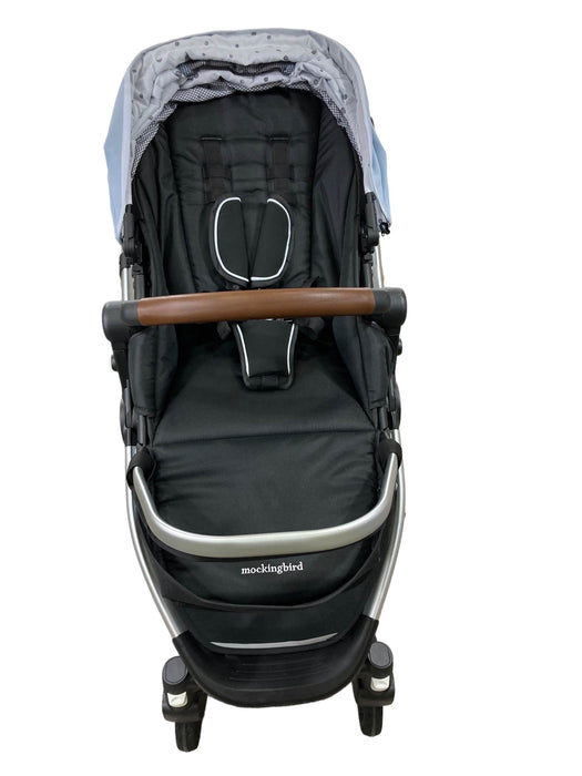 secondhand Mockingbird Single to Double Stroller, 2022, Silver with Penny Leather, Watercolor Drops, Sky