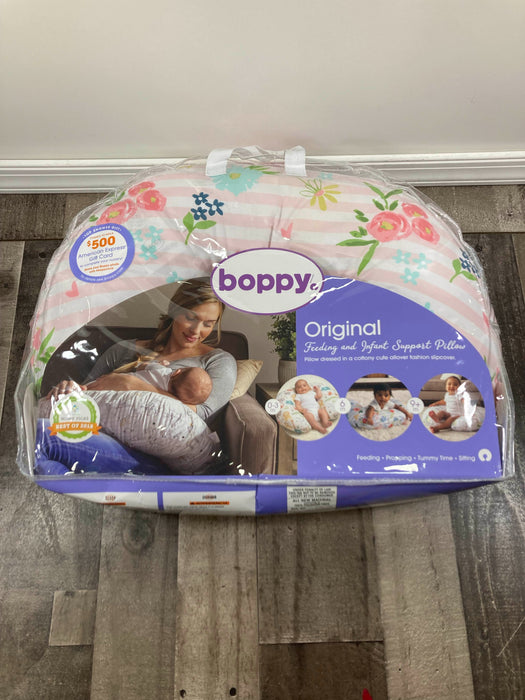 used Boppy Nursing Pillow, Pink Floral Stripe