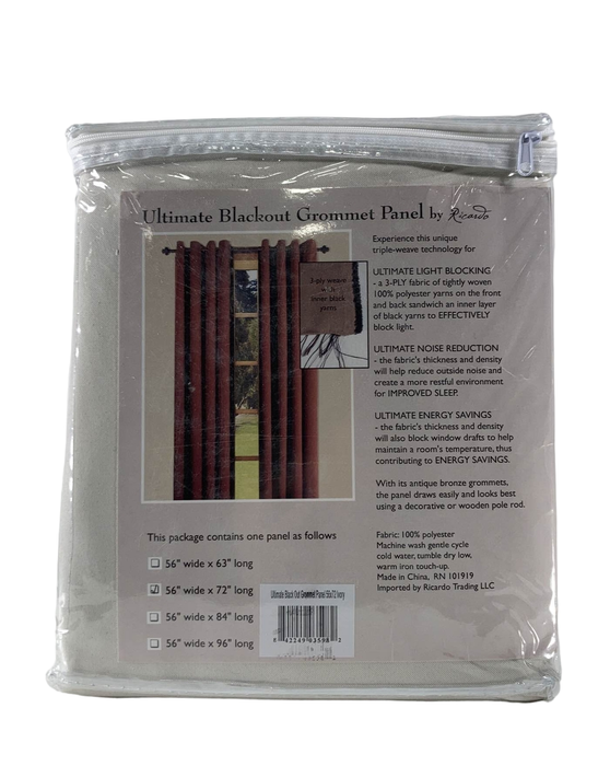 Shop Ricardo Trading Ultimate Grommet Panel Blackout Curtain, 56"W x 72"L, Ivory at GoodBuy Gear
