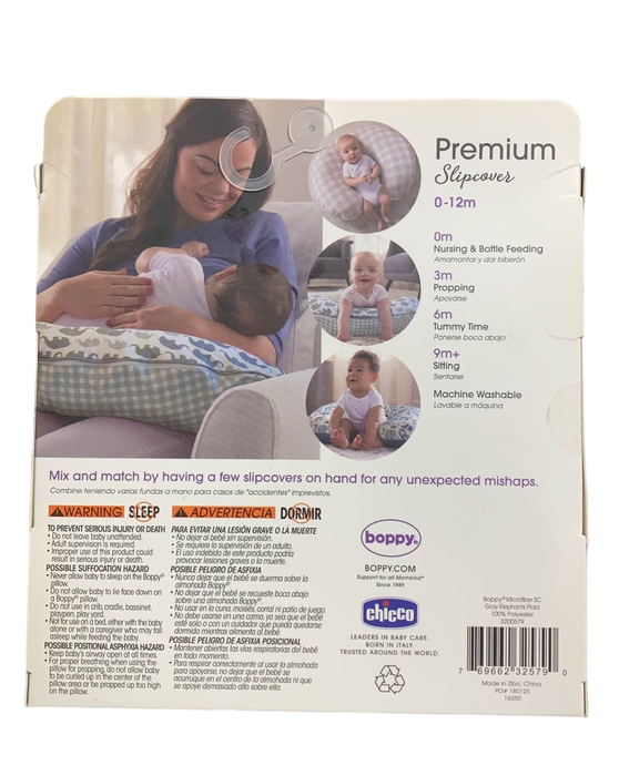 Shop Boppy Premium Nursing and Infant Support Pillow Slipcover, Grey Elephants Plaid at GoodBuy Gear