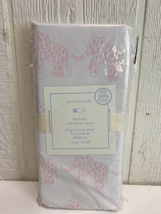 used Pottery Barn Kids Fitted Crib Sheet, Elephant Pink