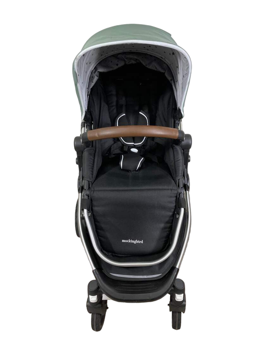 secondhand Mockingbird Single Stroller, 2023, Sage, Watercolor Drops, Silver With Penny Leather