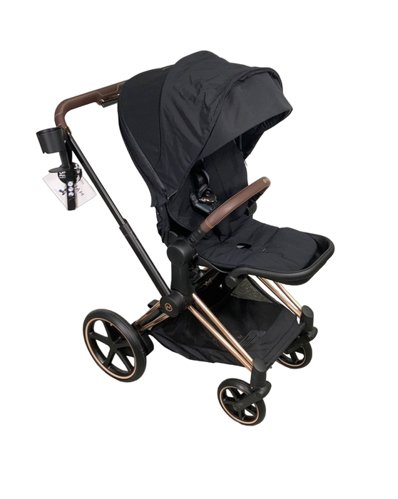 used Cybex E-PRIAM Electric Stroller, 2023, Rose Gold, Deep Black