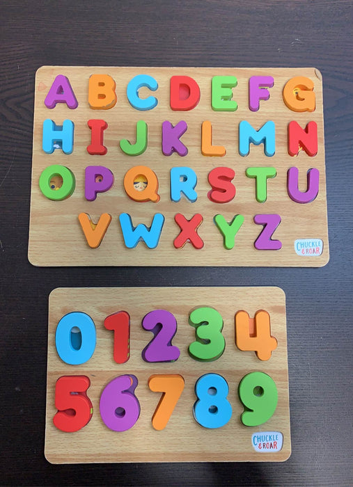 used Chuckle And Roar ABC's & 123s Wood Puzzle Set