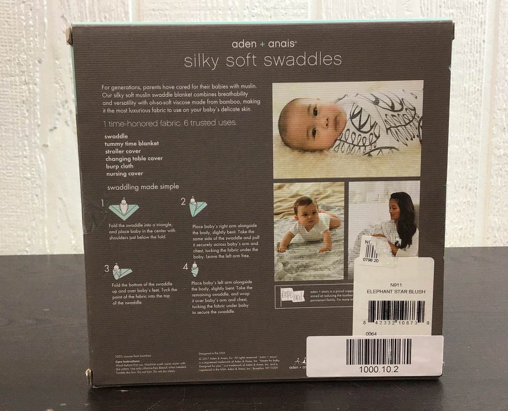 Aden + Anais Silky Soft Swaddles, 3 Pack, Elephant Star Blush