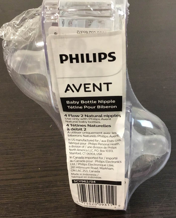 secondhand Philips Avent Natural Baby Bottle Nipples, Flow 2 0m+, 4-Pack