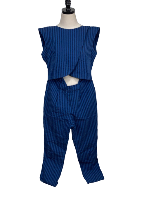 Shop Madri Collection Crossover Nursing Jumpsuit, Blue stripe, XS at GoodBuy Gear