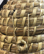 secondhand Hand Woven Beehive Grass Basket, With String Lights