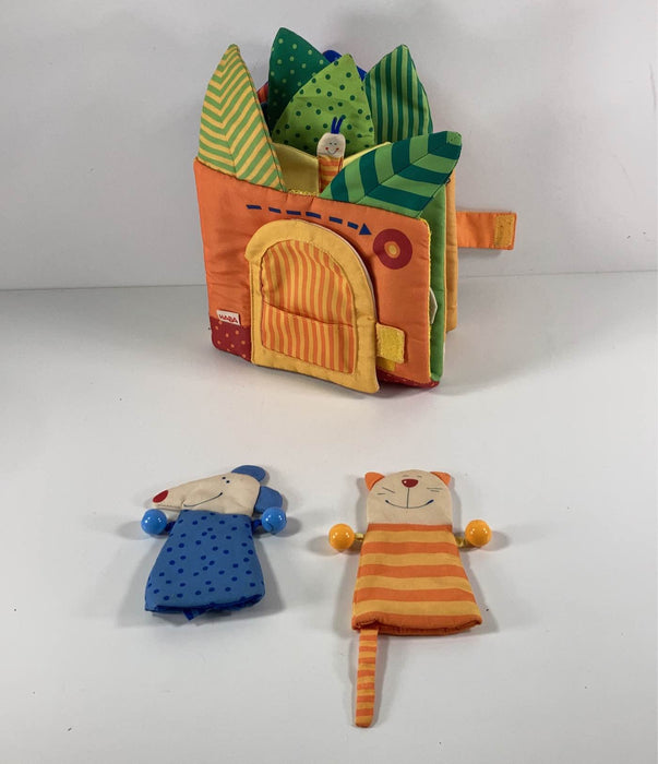 used HABA Finger Puppet Interactive Baby Book, Little Leaf House Cat & Mouse